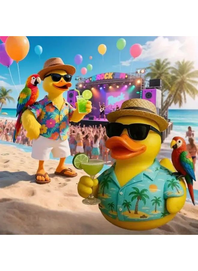 Hand Painted Resin Duck Figurine In Hawaiian Shirt With Glasses Home Decor Gift - Image 1